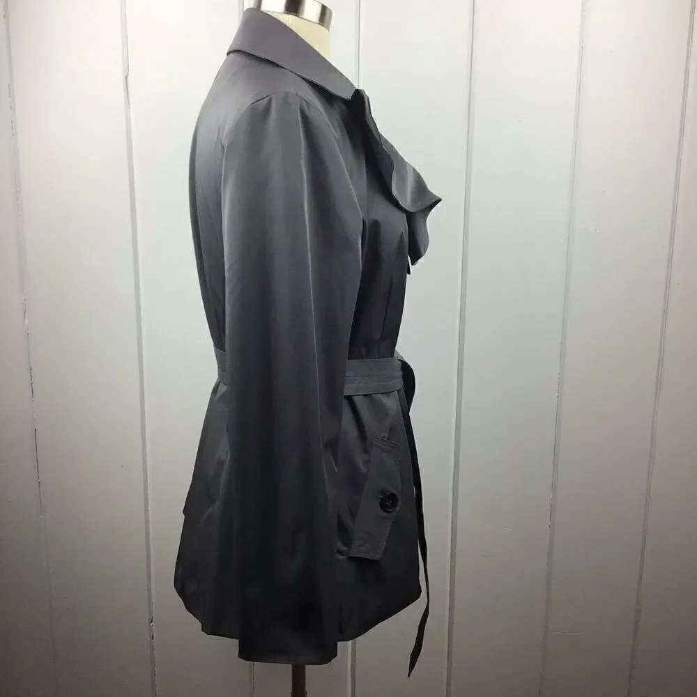 Sandro Dark Gray Ruffled Collar Belted Trench L‎ - Picture 4 of 7